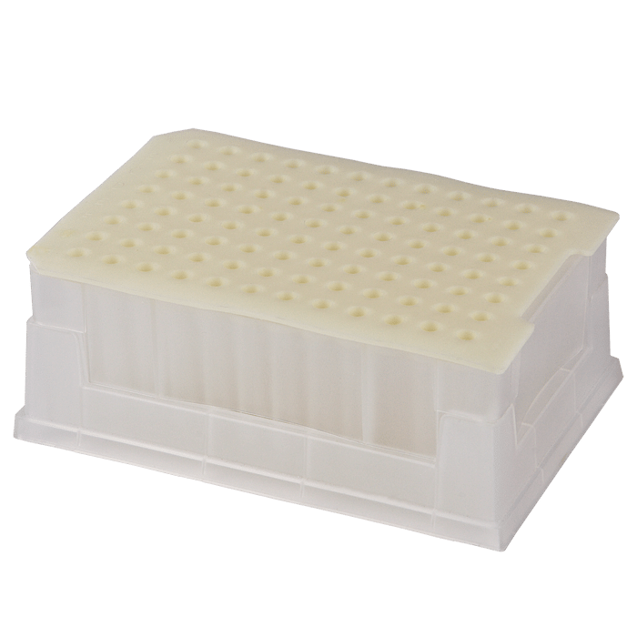 Micro-Sample Management System. This set includes 96, 1000ul Precision, Glass Inserts with wide conical points in a Rack with a Base and a Solvent Resistant, Polymeric Plug Style Sealing Mat, 1/PK.