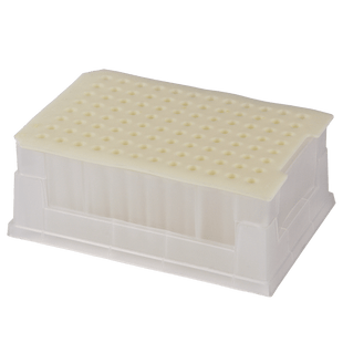 Micro-Sample Management System. Complete Set, includes 96 individual, 1mL glass Inserts with RSA-Pro X surfaces in a Rack and Base plus a matching Pre-Slit, Solvent Resistant, Polymeric plug style, Sealing Mat, 1 EA.
