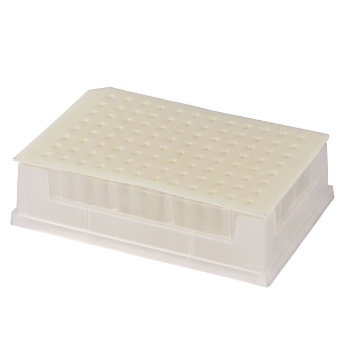 Micro-Sample Management System. This set includes 96, 350ul Precision, Glass Inserts in a Rack with a Base and a Pre-Slit Solvent Resistant, Polymeric Plug Style Sealing Mat, 1/PK.