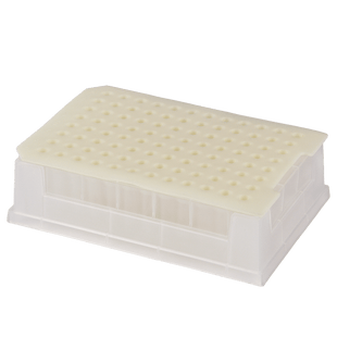 Micro-Sample Management System. This set includes 96, 500ul Precision, Glass Inserts in a Rack with a Base and a Pre-Slit Solvent Resistant, Polymeric Plug Style Sealing Mat, 1/PK.