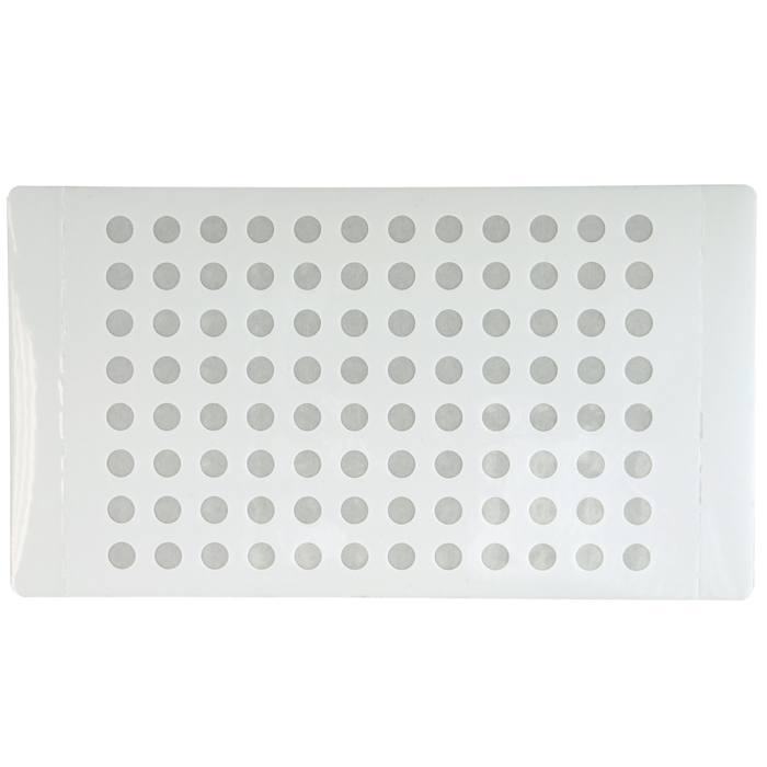 Film, Zone Free, Sealing for Micro-Sample Management System or 96 Well Plates. 70um polyethylene top layer and inert white layer / Adhesive Free Zones, 50/CS.