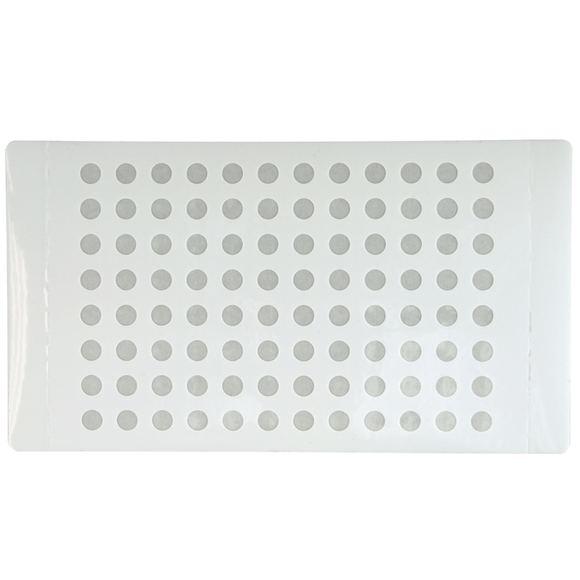 Film, Zone Free, Sealing for Micro-Sample Management System or 96 Well Plates. 70um polyethylene top layer and inert white layer / Adhesive Free Zones, 10/PK.