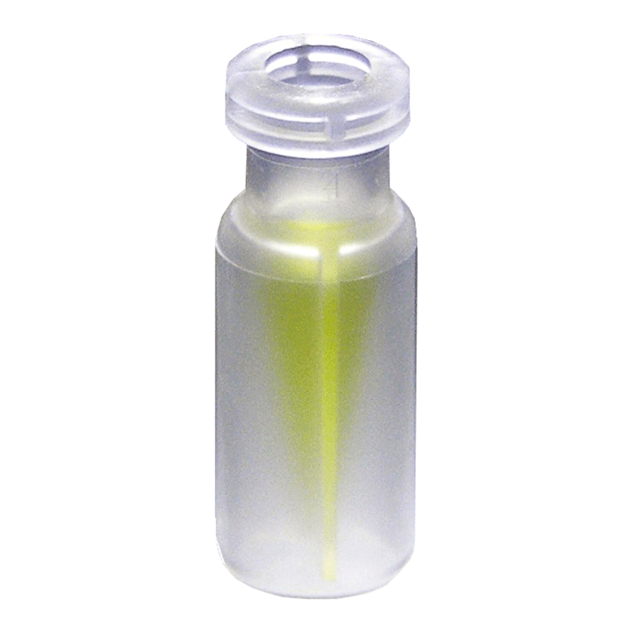 Vials, Snap Top, Plastic. Clear, 300ul MicroVial, LCMS Compatible. An 11mm snap-ring and 12x32mm outer dimensions. For use as an autosampler vial. 100/PK.