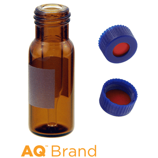 Vial & Cap Kit Includes 100 EA 300ul, Fused Insert, Screw Top, Amber Autosampler Vials with Write on Patch and fill lines and 100 EA matching Screw Caps with Red PTFE / White Silicone Rubber / Red PTFE Septa, bonded in the Blue Caps,  1/PK.