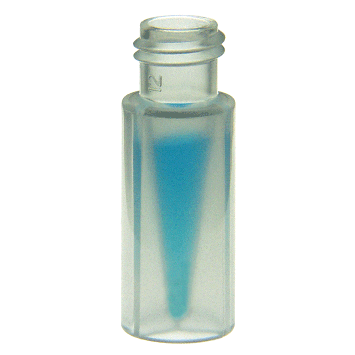 Vials, Screw Top, Plastic. Clear, 300ul MicroVial, LCMS Compatible, 9-425mm threads, 12x32mm outer dimensions. For use as an autosampler vial. 100/PK.