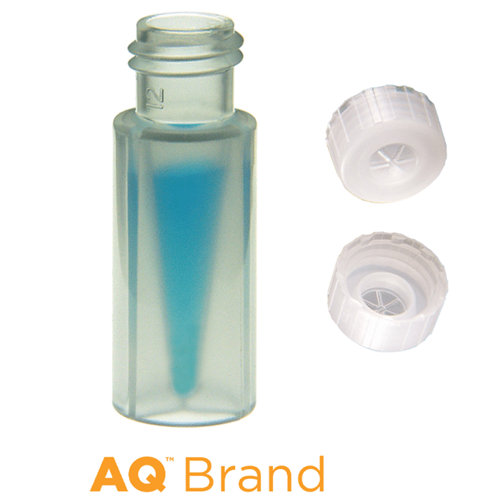 Vial & Cap Kit Includes 100 EA 300ul, Screw Top, Clear polypropylene LCMS Compatible Autosampler Vials and 100 EA matching Single injection, Screw Caps with a thinned penetration point, Natural color. AQ Brand  1/PK.