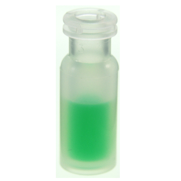Vials, Snap Top, Plastic. Clear, 700ul MicroVial, LCMS Compatible. An 11mm snap-ring and 12x32mm outer dimensions. For use as an autosampler vial. 100/PK.
