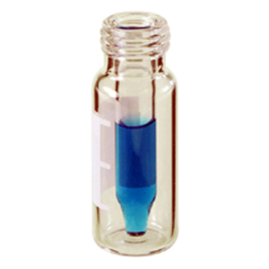 Vials, Screw Top, Glass. Clear / Clear Insert, 300ul with Write-On Patch and fill lines, Wide Tip Fused Insert™, 9-425mm threads, 12x32mm outer dimensions. For use as an autosampler vial. RSA Brand. 100/PK.